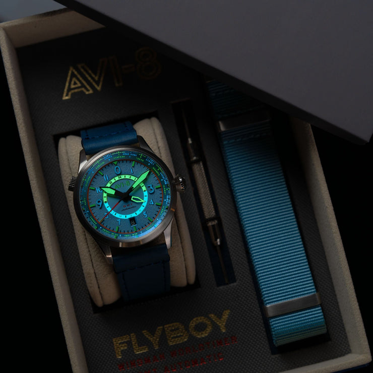 AVI - 8 Flyboy Wingman Worldtimer GMT Automatic Power Blue - Watches.com - AV - 4120 - 03