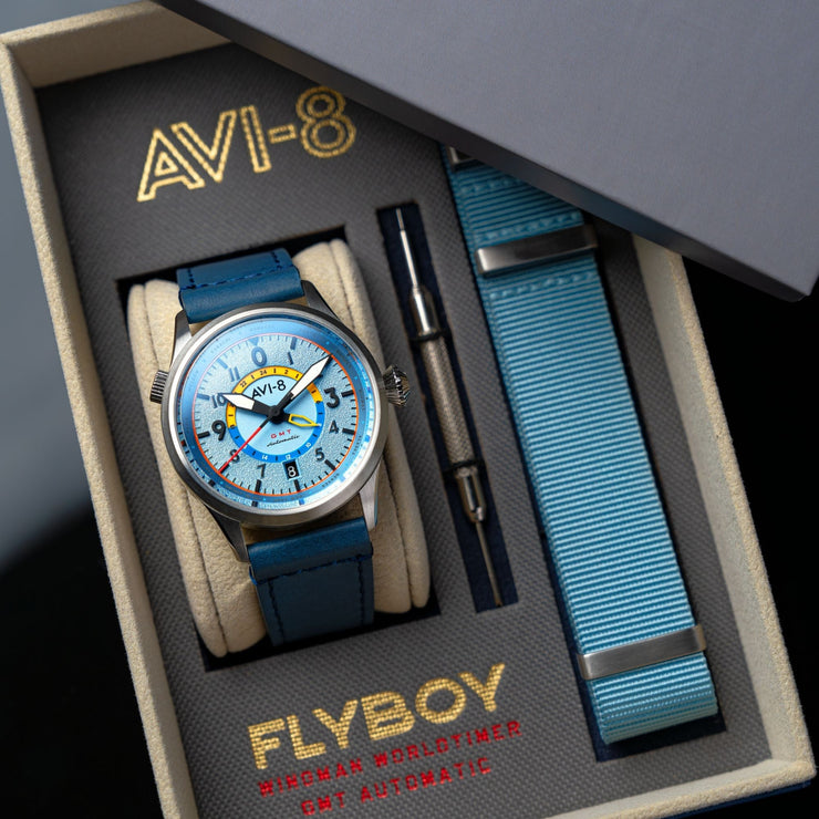 AVI - 8 Flyboy Wingman Worldtimer GMT Automatic Power Blue - Watches.com - AV - 4120 - 03