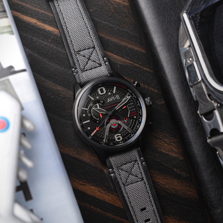 AVI - 8 Hawker Harrier Dual Retrograde Chronograph Carbon Black - Watches.com - AV - 4056 - 0B