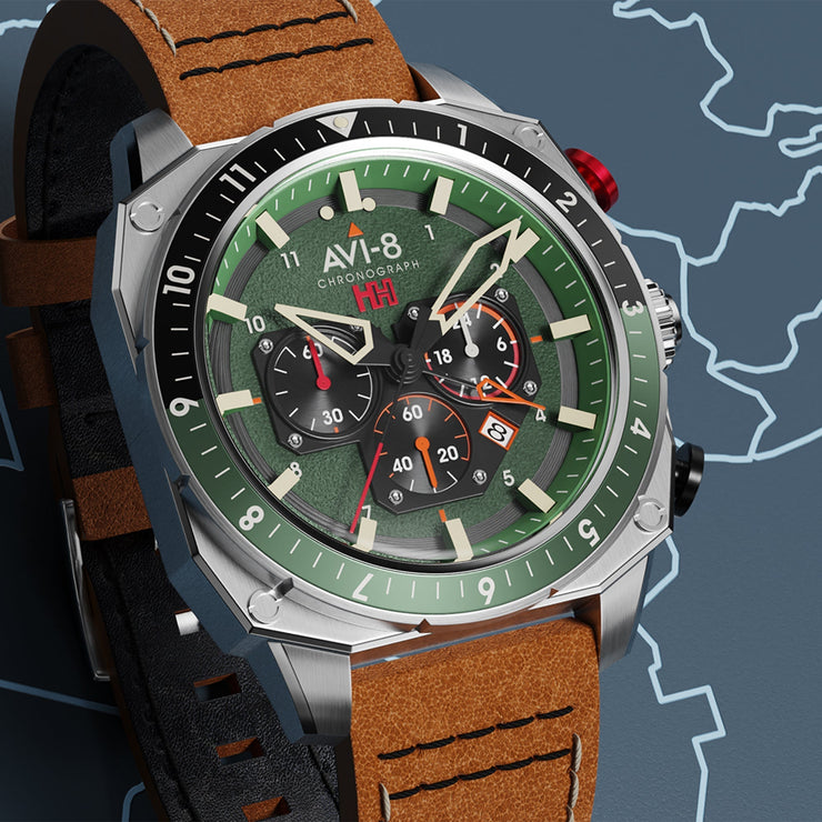 AVI - 8 Hawker Hunter Atlas Dual Time Chronograph Forest - Watches.com - AV - 4100 - 01