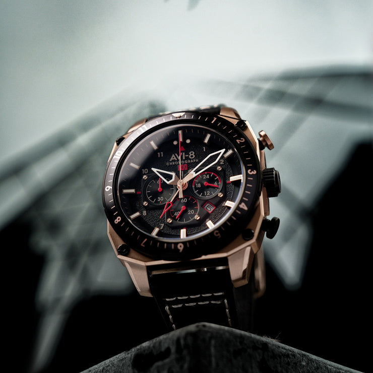 AVI - 8 Hawker Hunter Atlas Dual Time Chronograph Jet Black - Watches.com - AV - 4100 - 06