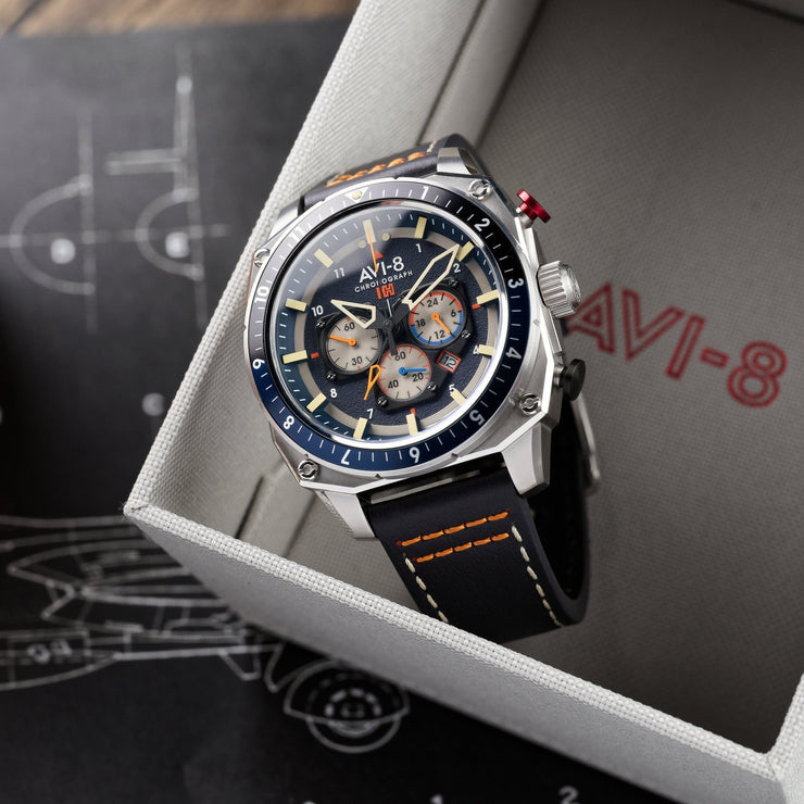 AVI - 8 Hawker Hunter Atlas Dual Time Chronograph Pavillion Blue - Watches.com - AV - 4100 - 02