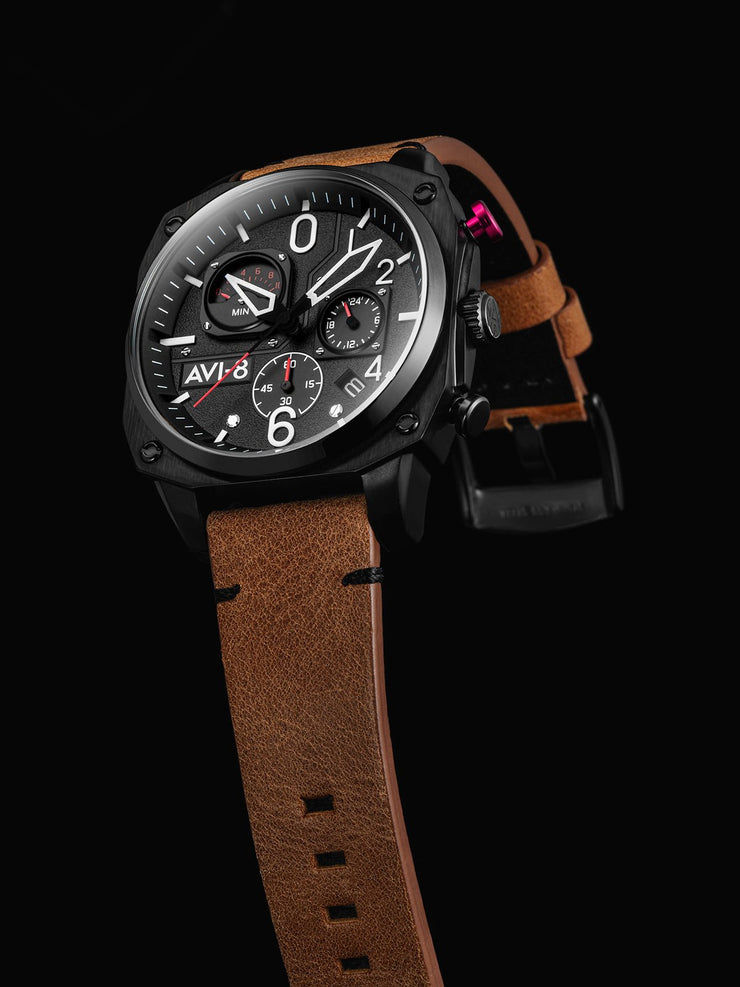 AVI - 8 Hawker Hunter Retrograde Chronograph Charcoal Ember Brown - Watches.com - AV - 4052 - 02