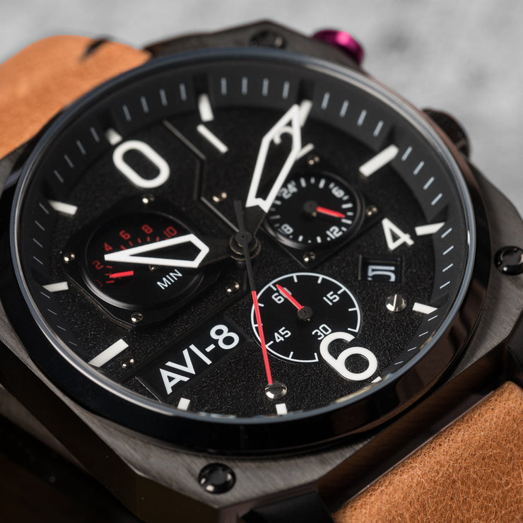 AVI - 8 Hawker Hunter Retrograde Chronograph Charcoal Ember Brown - Watches.com - AV - 4052 - 02