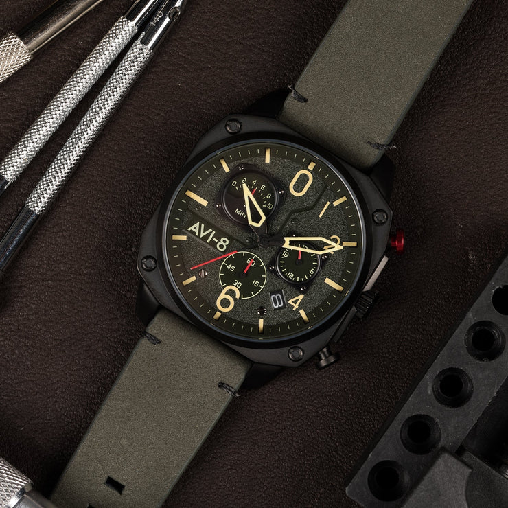 AVI - 8 Hawker Hunter Retrograde Chronograph Deep Green Black - Watches.com - AV - 4052 - 08