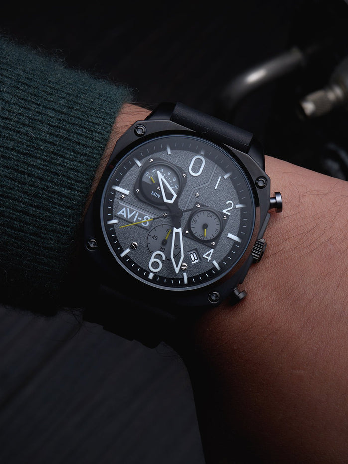 AVI-8 Hawker Hunter Retrograde Chronograph Tactical Black angled shot picture