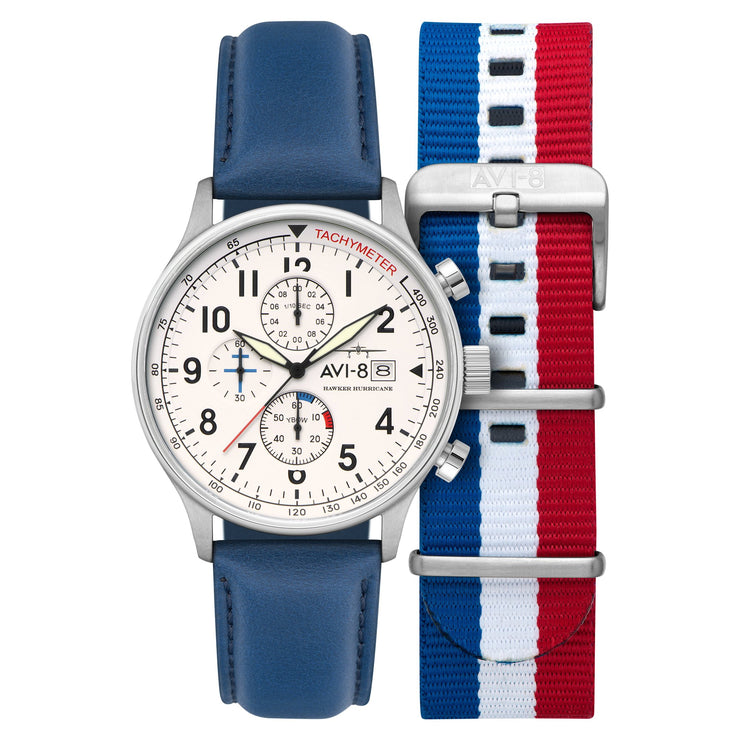 AVI - 8 Hawker Hurricane Classic Chronograph Blue White - Watches.com - AV - 4011 - 0X