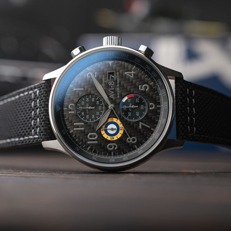 AVI - 8 Hawker Hurricane Classic Chronograph Carbon Fiber Black - Watches.com - AV - 4011 - 0W