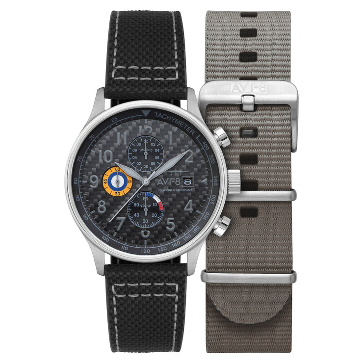 AVI - 8 Hawker Hurricane Classic Chronograph Carbon Fiber Black - Watches.com - AV - 4011 - 0W