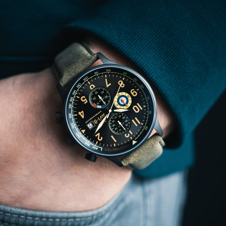 AVI - 8 Hawker Hurricane Classic Chronograph Dark Earth - Watches.com - AV - 4011 - 0E