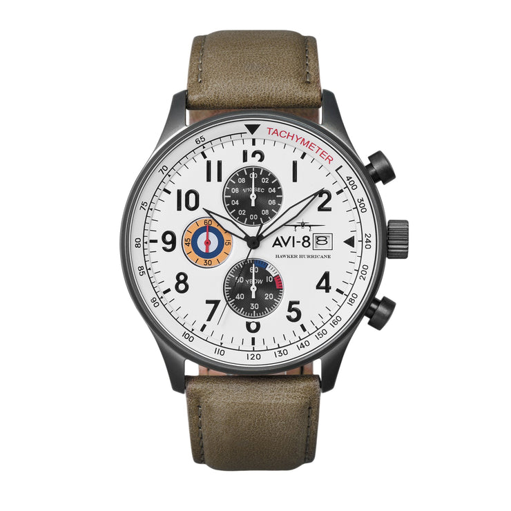 AVI - 8 Hawker Hurricane Classic Chronograph Ivory Grayscale - Watches.com - AV - 4011 - 0B