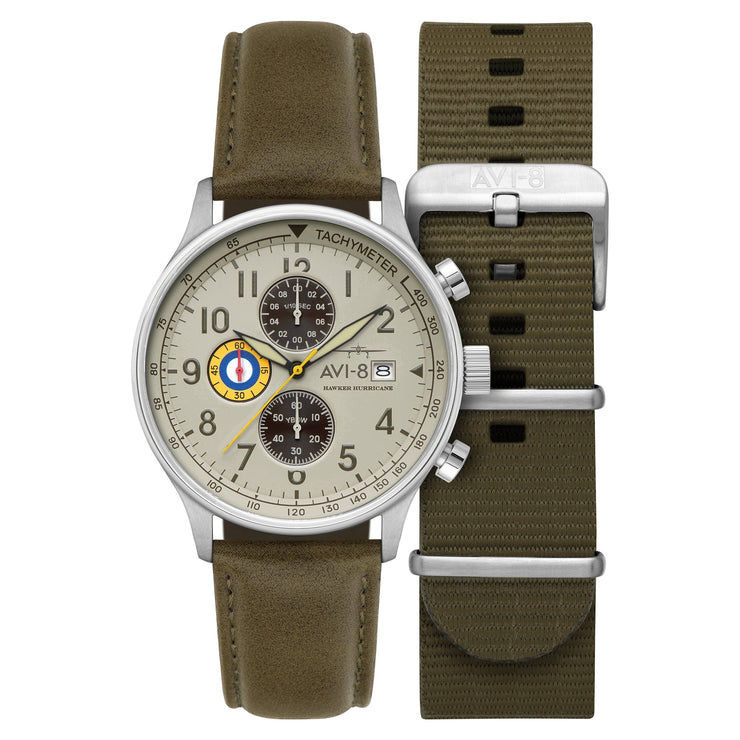 AVI - 8 Hawker Hurricane Classic Chronograph Khaki Green - Watches.com - AV - 4011 - 1B