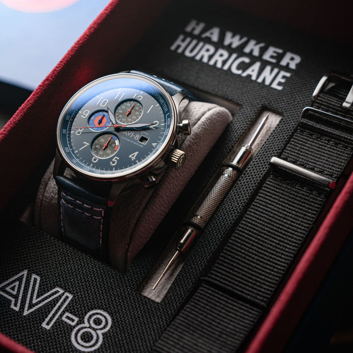 AVI-8 Hawker Hurricane Classic Chronograph Opal Blue angled shot picture