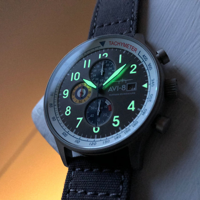 AVI-8 Hawker Hurricane Classic Chronograph Pennant Blue angled shot picture