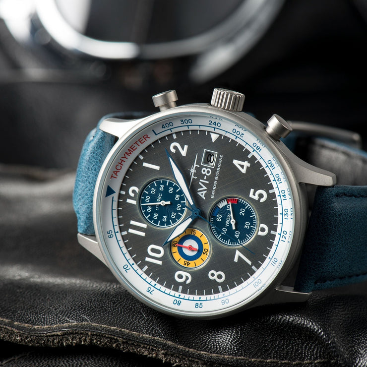 AVI - 8 Hawker Hurricane Classic Chronograph Pennant Blue - Watches.com - AV - 4011 - 0F