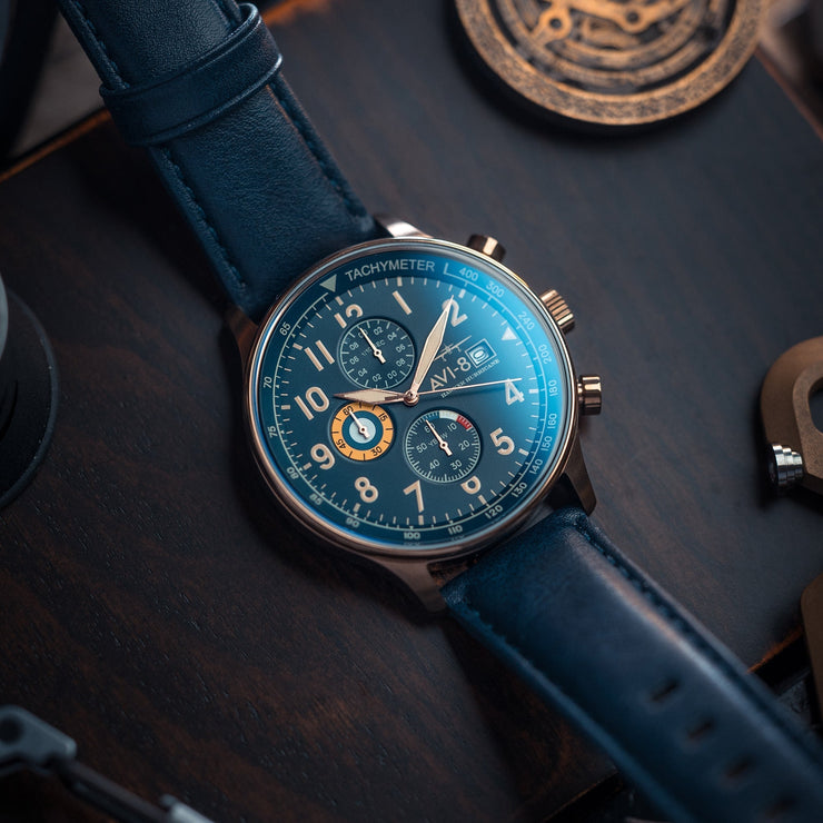 AVI - 8 Hawker Hurricane Classic Chronograph Regent Blue - Watches.com - AV - 4011 - 0Q