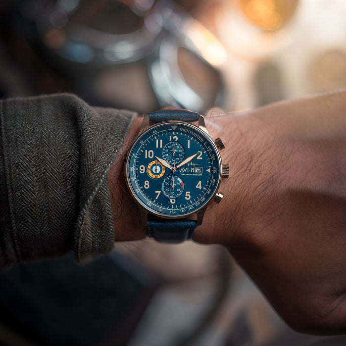 AVI-8 Hawker Hurricane Classic Chronograph Regent Blue angled shot picture