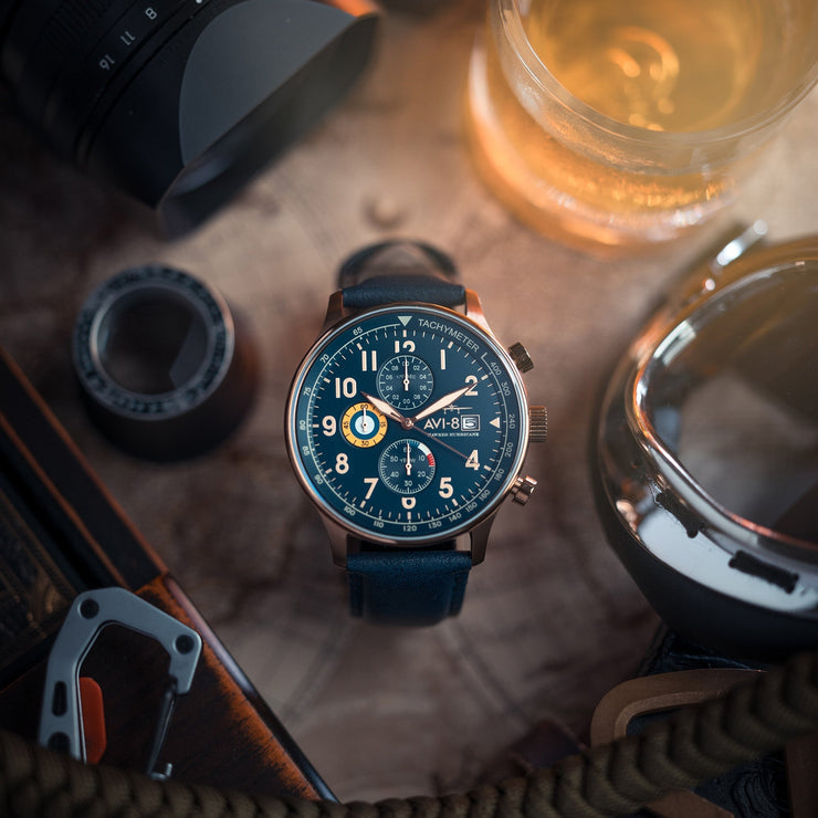 AVI - 8 Hawker Hurricane Classic Chronograph Regent Blue - Watches.com - AV - 4011 - 0Q