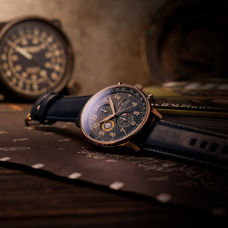 AVI - 8 Hawker Hurricane Classic Chronograph Regent Blue - Watches.com - AV - 4011 - 0Q