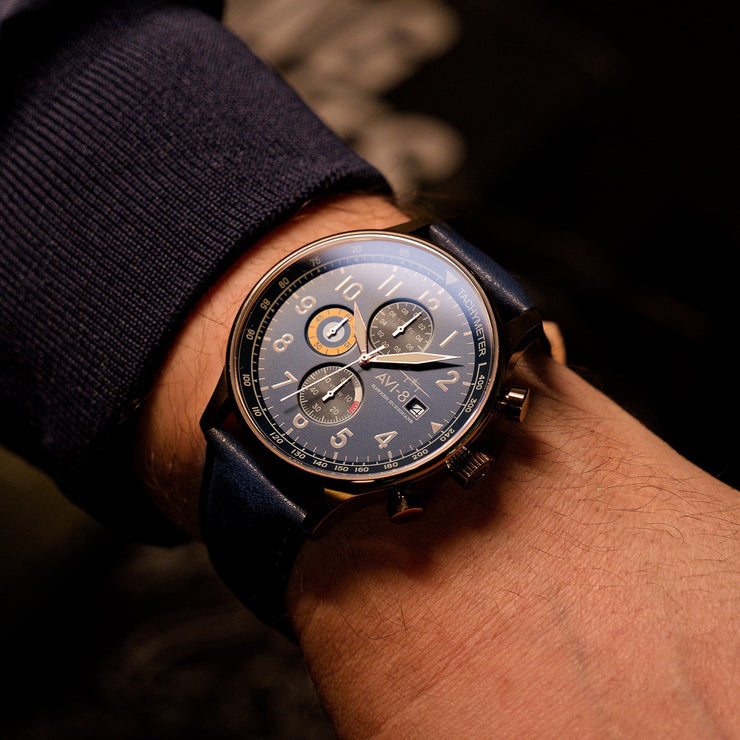 AVI - 8 Hawker Hurricane Classic Chronograph Regent Blue - Watches.com - AV - 4011 - 0Q