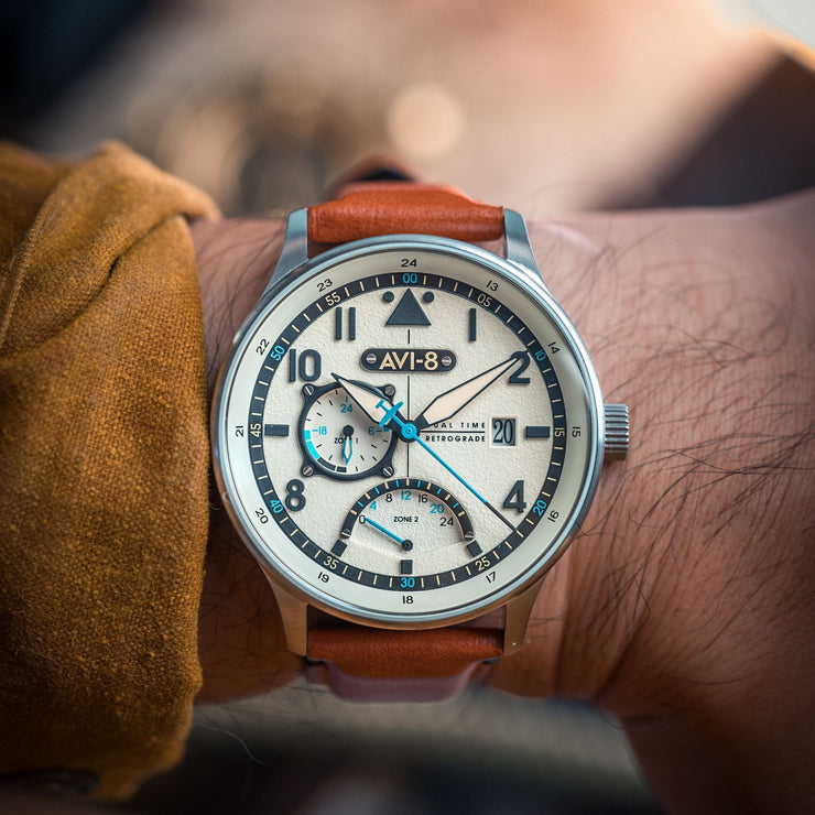 AVI - 8 Hawker Hurricane Mckellar Dual Time Brown Beige - Watches.com - AV - 4101 - 0C