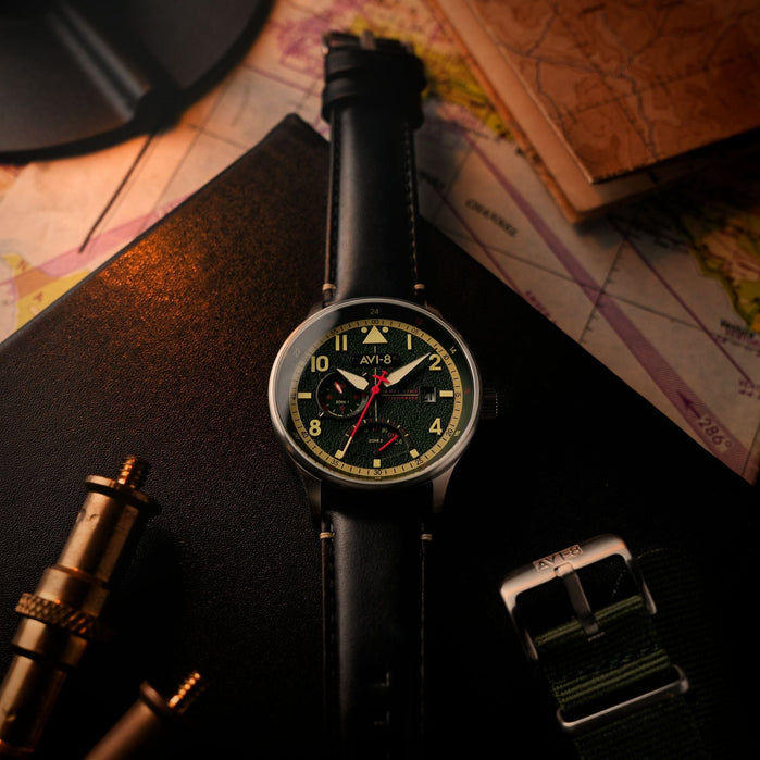 AVI-8 Hawker Hurricane Mckellar Dual Time Gothic Green angled shot picture