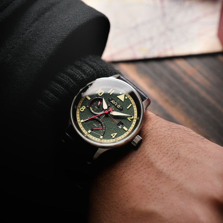 AVI - 8 Hawker Hurricane Mckellar Dual Time Gothic Green - Watches.com - AV - 4101 - 0A