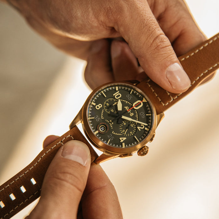 AVI-8 Spitfire Lock Chronograph Bronze Green angled shot picture