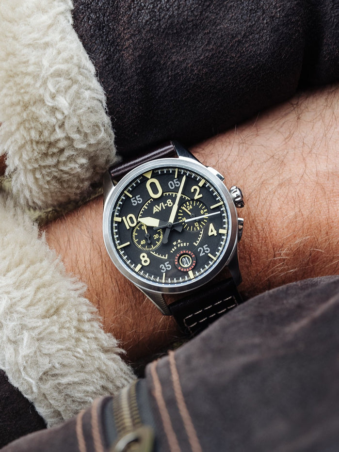 AVI-8 Spitfire Lock Chronograph Midnight Oak angled shot picture