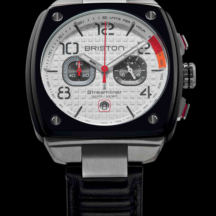 Briston Streamliner Gentleman Driver Chrono Black Acetate White - Watches.com - 24142.SA.B.2.LB