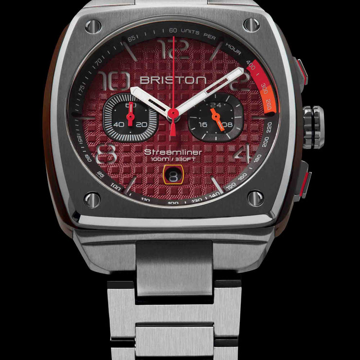 Briston Streamliner Gentleman Driver Chrono Steel Red - Watches.com - 24142.S.T.8.SB