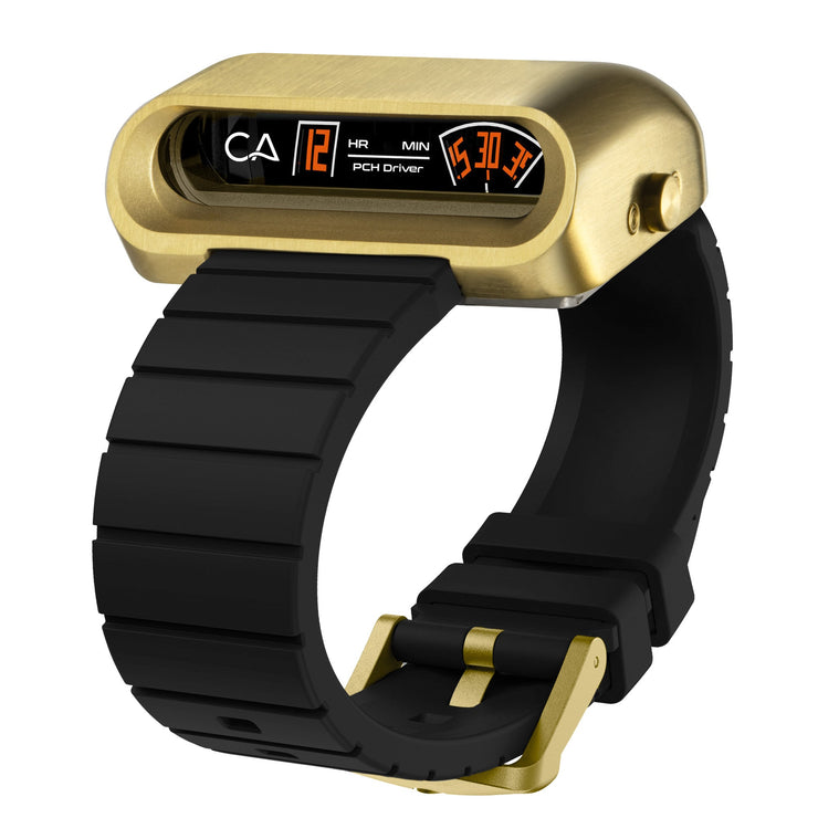 CA PCH Driver Jump Hour Brushed Gold Black - Watches.com - PCH - 5539 - 03R