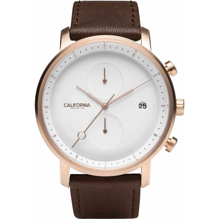 California Watch Co. Golden Gate Chrono Leather Rose Gold White - Watches.com - GLG - 4404 - 13L