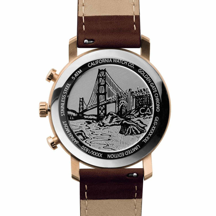 California Watch Co. Golden Gate Chrono Leather Rose Gold White - Watches.com - GLG - 4404 - 13L