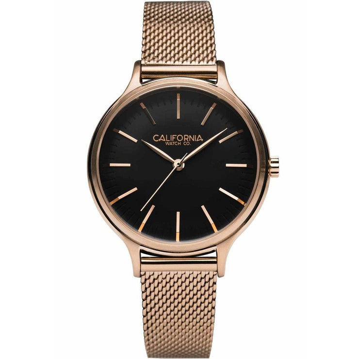 California Watch Co. Laguna 34 Mesh Rose Gold Black - Watches.com - LGW - 4434 - 04M