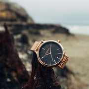 California Watch Co. Laguna 34 Mesh Rose Gold Black - Watches.com - LGW - 4434 - 04M