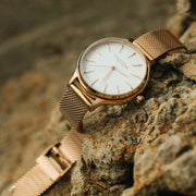 California Watch Co. Laguna 34 Mesh Rose Gold White - Watches.com - LGW - 4404 - 04M