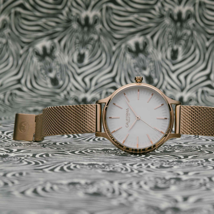 California Watch Co. Laguna 34 Mesh Rose Gold White - Watches.com - LGW - 4404 - 04M