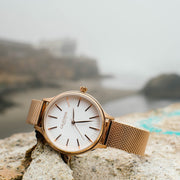 California Watch Co. Laguna 34 Mesh Rose Gold White - Watches.com - LGW - 4404 - 04M