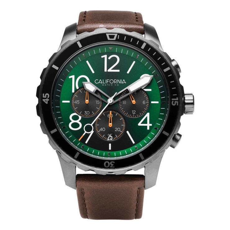 California Watch Co. Mavericks Chrono Leather Dark Brown Green - Watches.com - MVK - 2239 - 13L