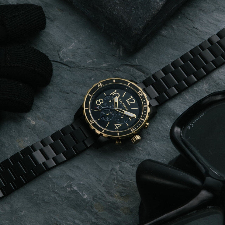 California Watch Co. Mavericks Chrono SS All Black Gold - Watches.com - MVK - 3535 - 03B