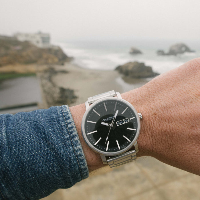 California Watch Co. Mojave SS Silver Black Smoke angled shot picture