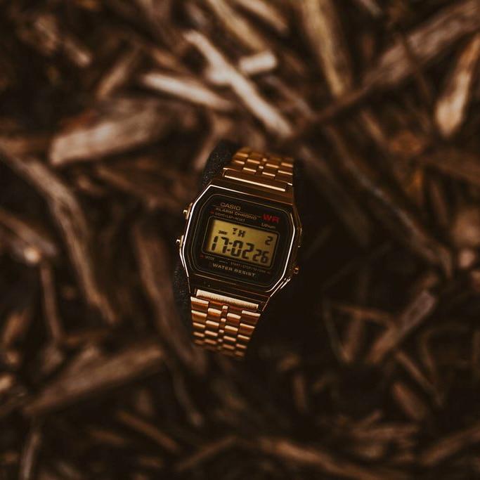 Casio Vintage Digital Black Gold angled shot picture