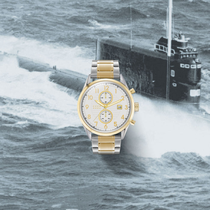 CCCP Golden Soviet Submarine Chrono Silver Gold angled shot picture