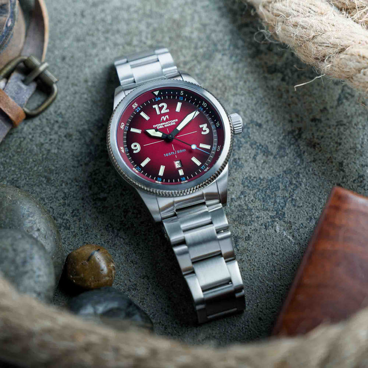 Dominatore Del Mare Aviatore Smoke Crimson SS - Watches.com - DD - 8021 - 88