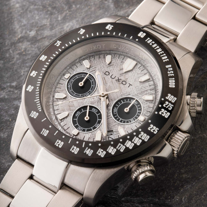 Duxot Atlantica Cubic Zirconium Chronograph Panda Gray Limited Edition angled shot picture