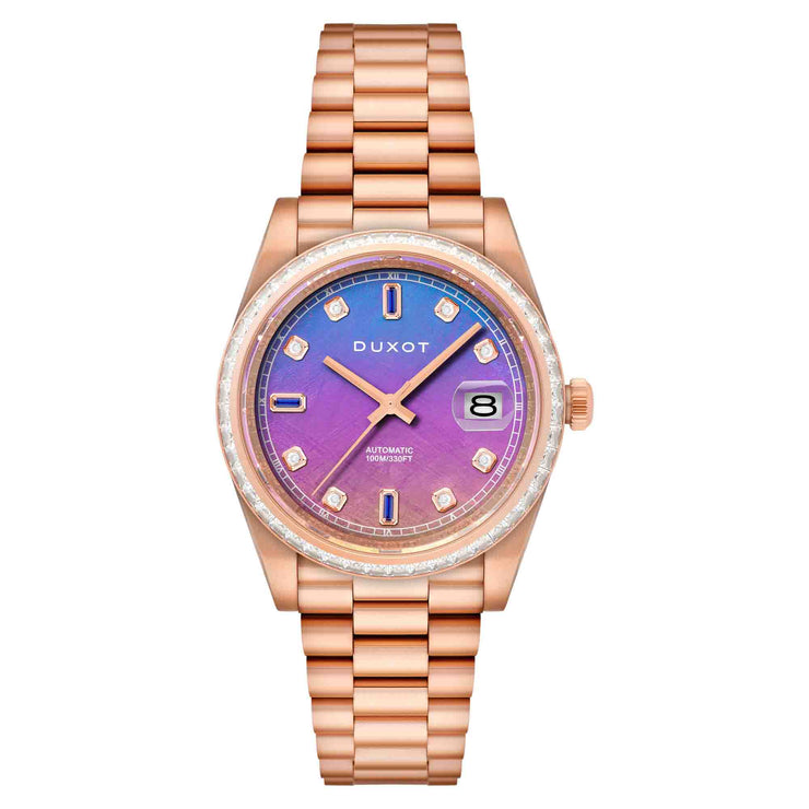 Duxot Serenata Rainbow Diver Automatic Rose Gold Purple Meteorite Limited Edition - Watches.com - DX - 2058 - BB