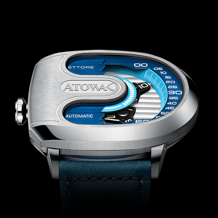 Atowak Ettore Drift 4-Arm Automatic Wandering Hour Silver Blue