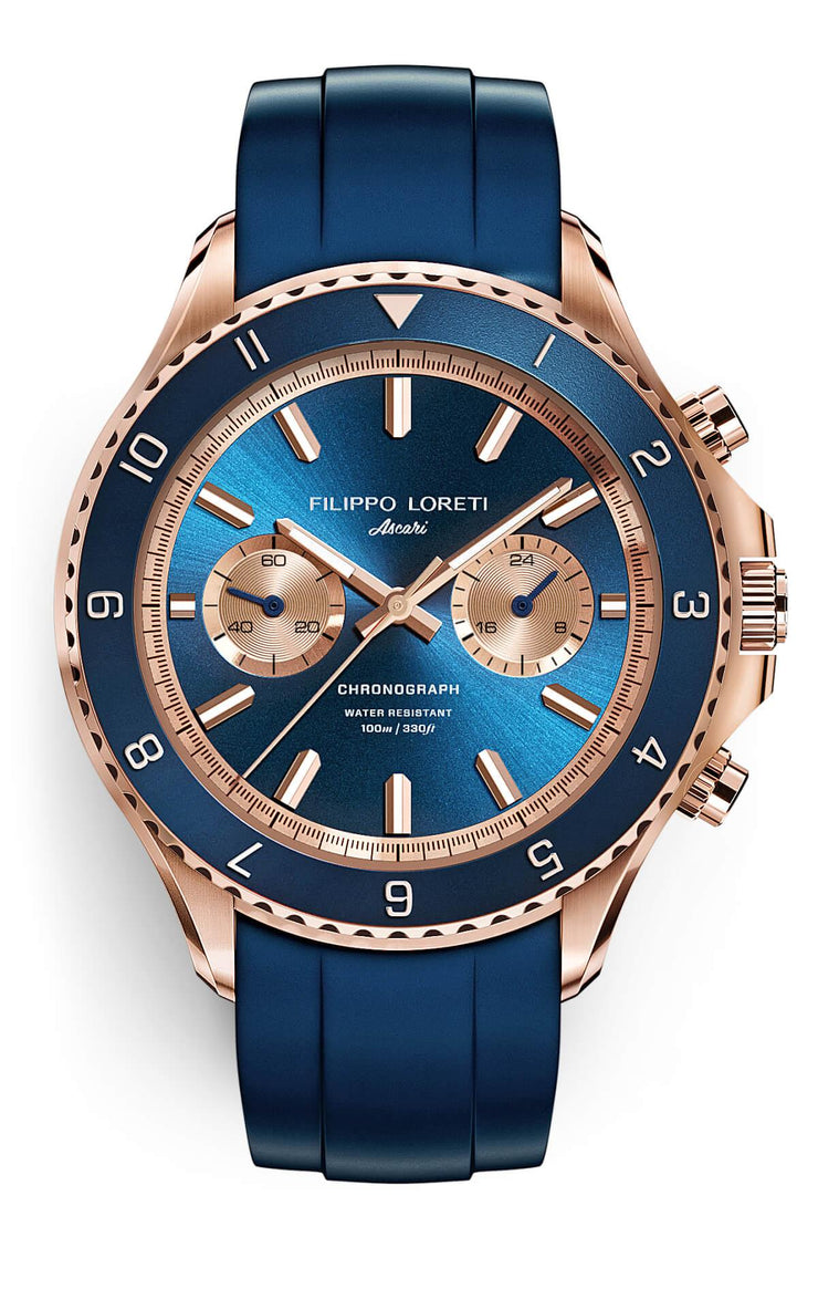 Filippo Loreti Ascari Indigo Rose Gold Rubber - Watches.com - 00556