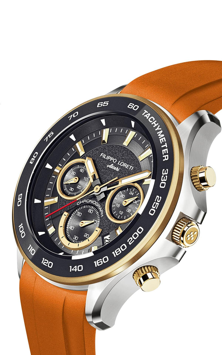 Filippo Loreti Ascari Monza Chrono Black Gold Tiger Rubber - Watches.com - 00828